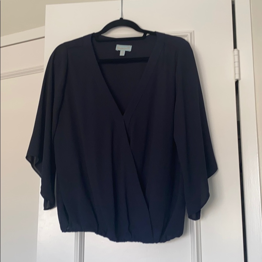Navy, chiffon bat wing blouse